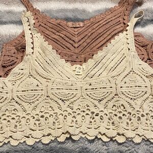 NWOT 2 POL Crochet Bralettes in Cream and Dusty Pink